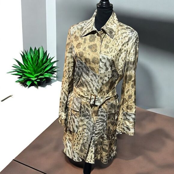 Carlisle 100% Silk Button Full‎ Length Lightweight Coat Leopard Size 8 - Picture 1 of 10